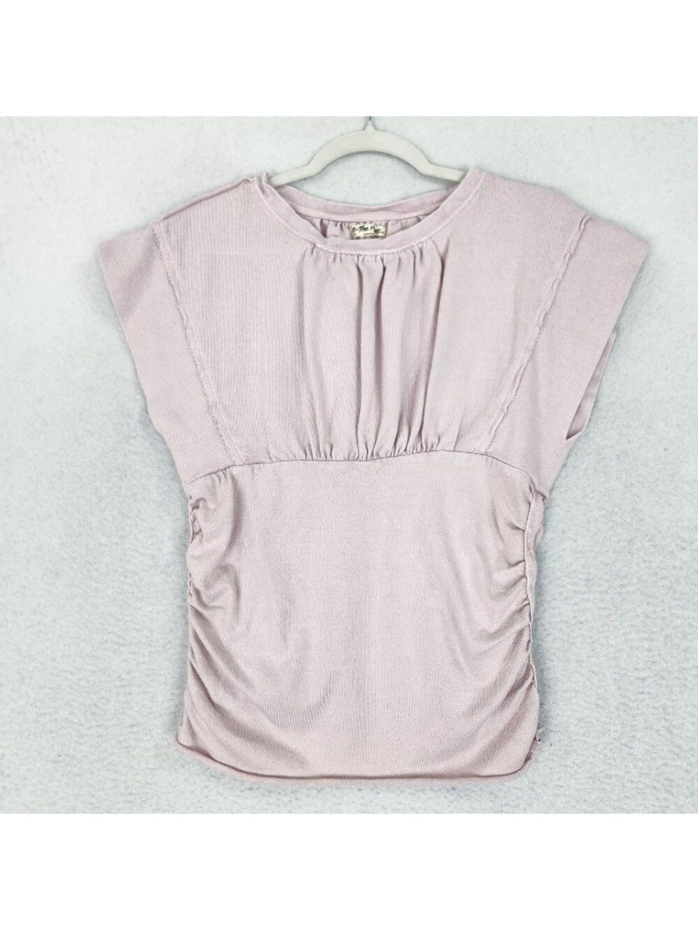 We The Free People Shirt Womens Large Pink Ivy Tee Ruched Crew Neck Casual